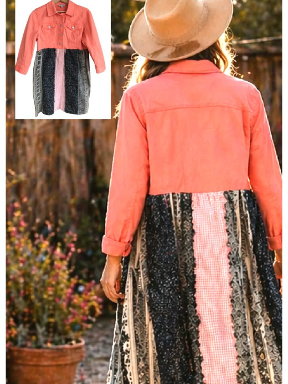 Boho Patchwork Duster Upcycled Hippie Dress Rag Quilt Seams Size S - M